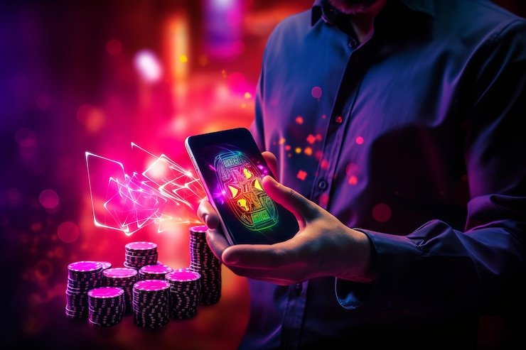 Antarmuka aplikasi mobile republickspin menampilkan menu navigasi dan permainan slot utama